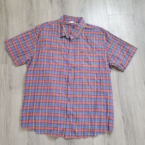 Carbon2Cobalt Shirt XL Button Up Short Sleeve Blue Plaid Outdoor Hiking Casual